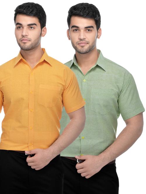 yellow and green solid combo formal shirts - 16510337 - Very Small Image - 1