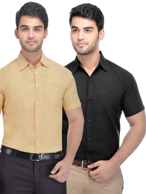 yellow and black solid combo formal shirts - 16510357 - Very Small Image - 1
