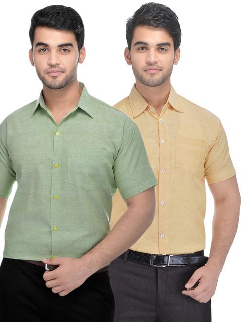 green and yellow solid combo formal shirts - 16510363 - Very Small Image - 1