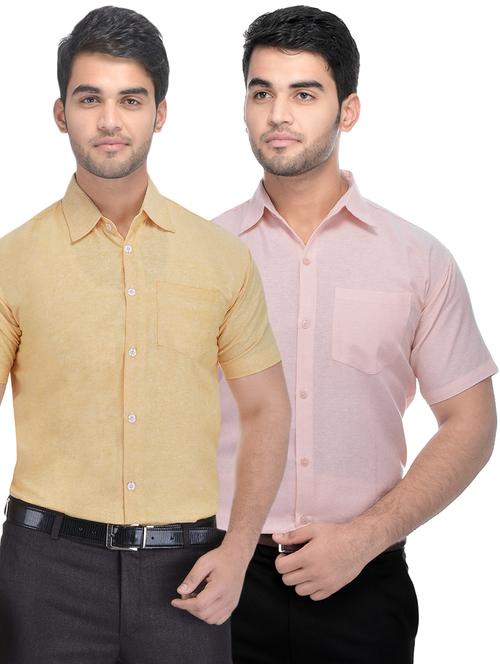 yellow and peach solid combo formal shirts - 16510364 - Very Small Image - 1