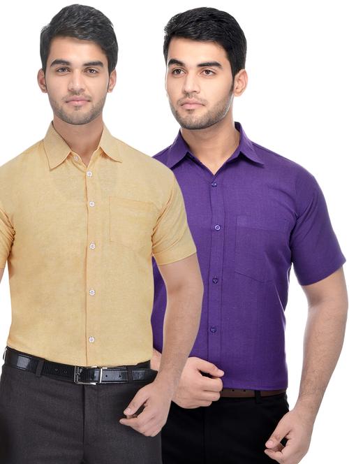 yellow and purple solid combo formal shirts - 16510366 - Very Small Image - 1