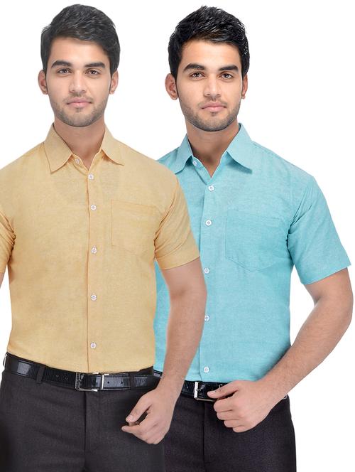 yellow and blue solid combo formal shirts - 16510368 - Very Small Image - 1