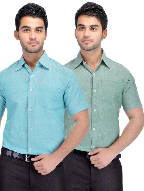 blue and green solid combo formal shirts - 16510371 - Very Small Image - 1