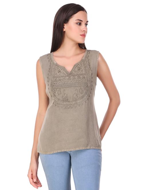 notch neck embroidered tunic - 16510428 - Very Small Image - 1