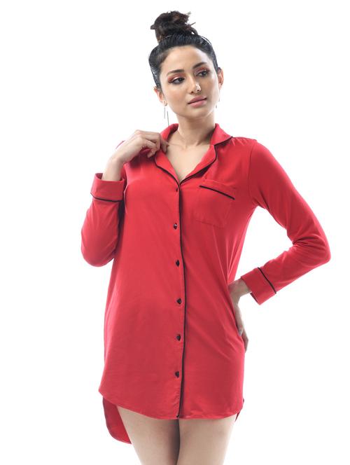 contrast bind quirky embroidered nighty - 16510775 - Very Small Image - 1