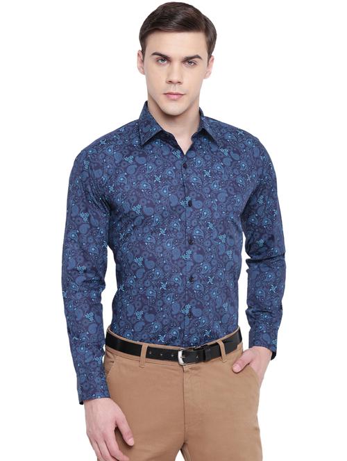 navy blue paisley printed formal shirt - 16511468 - Very Small Image - 1