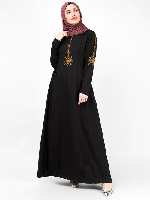 embroidered denim fit & flare cloaks & abaya - 16511887 - Very Small Image - 1