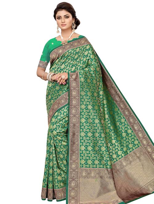 self-design banarasi saree with blouse - 16512736 - Very Small Image - 1