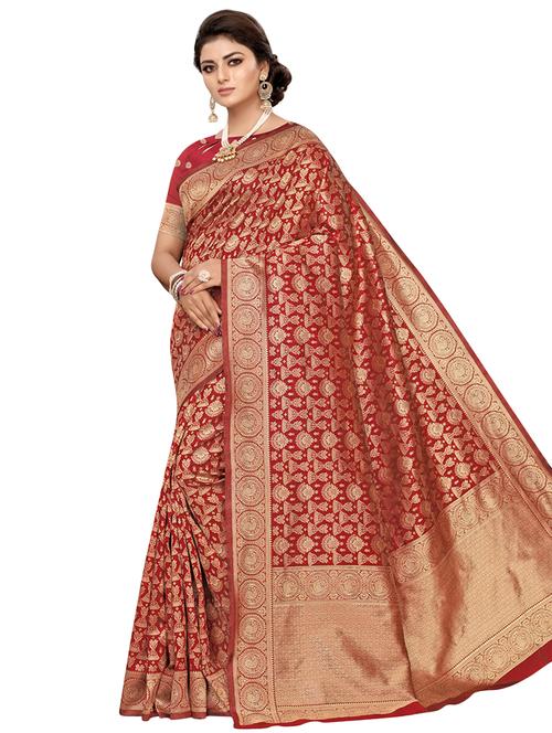 self-design banarasi saree with blouse - 16512740 - Very Small Image - 1