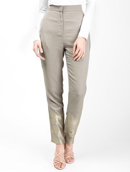 high rise metalic printed flat frount trousers - 16512821 - Very Small Image - 1