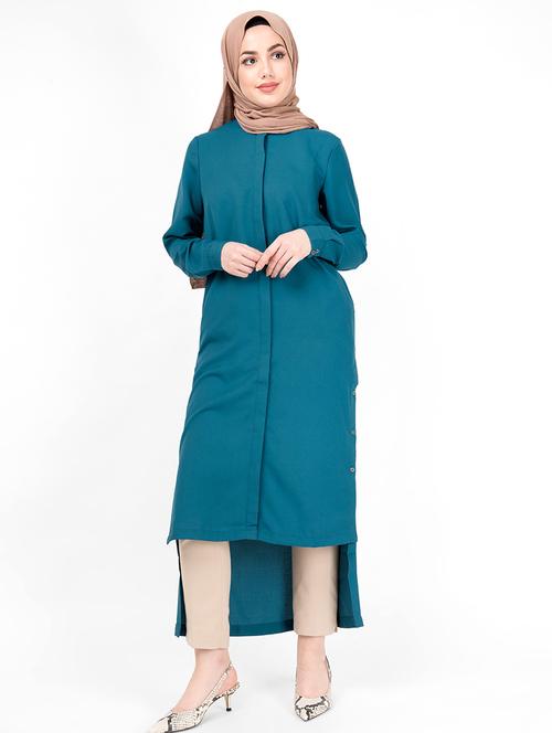 concealed placket high low hijab dress - 16512901 - Very Small Image - 1
