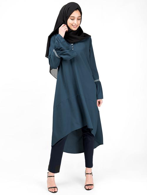 lace insert flute sleeved hijab dress - 16512933 - Very Small Image - 1