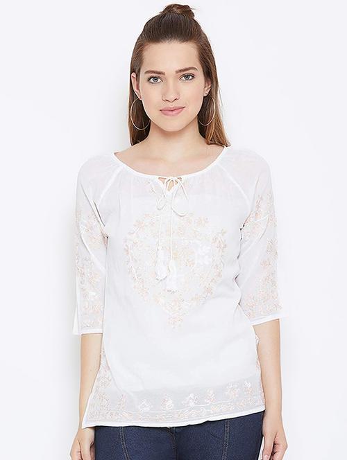 tie knot neck embroidered tunic - 16514890 - Very Small Image - 1