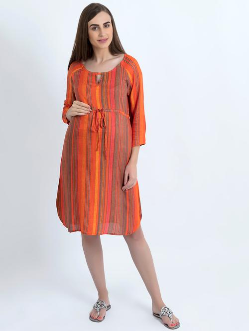 key hole neck striped maternity wear dress - 16514970 - Very Small Image - 1