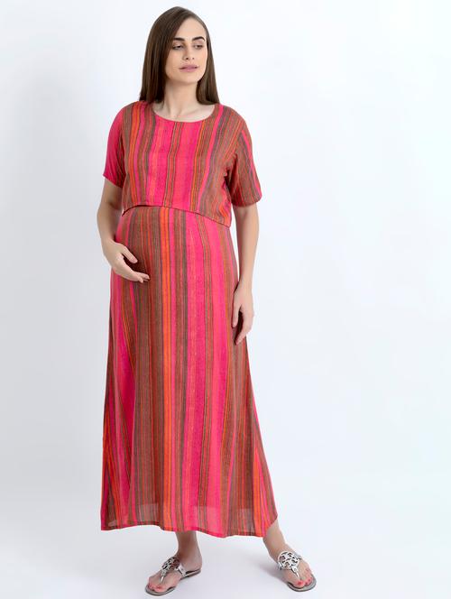 layered striped maternity wear maxi dress - 16514971 - Very Small Image - 1