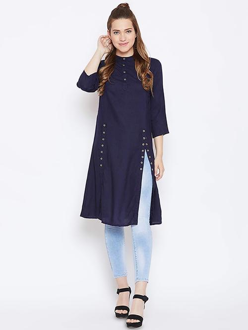 mandarin neck eyelet detail tunic - 16514975 - Very Small Image - 1