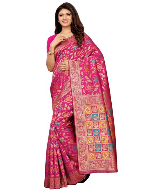floral banarasi saree with blouse - 16515732 - Very Small Image - 1