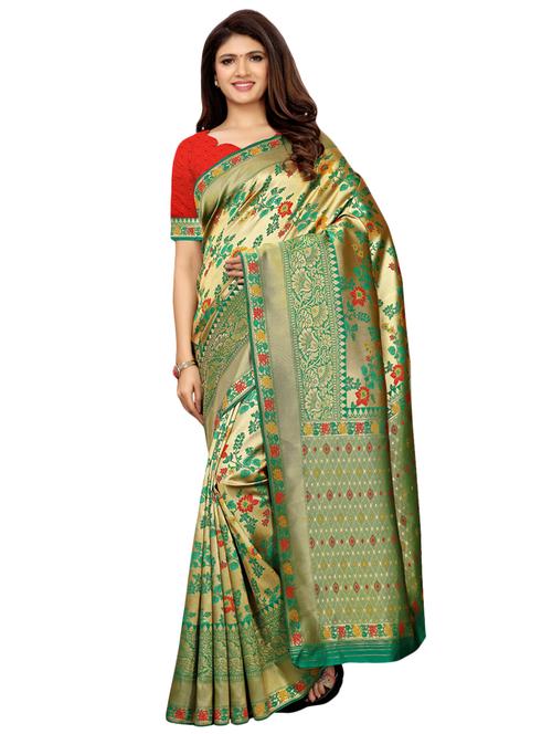 floral banarasi saree with blouse - 16515737 - Very Small Image - 1