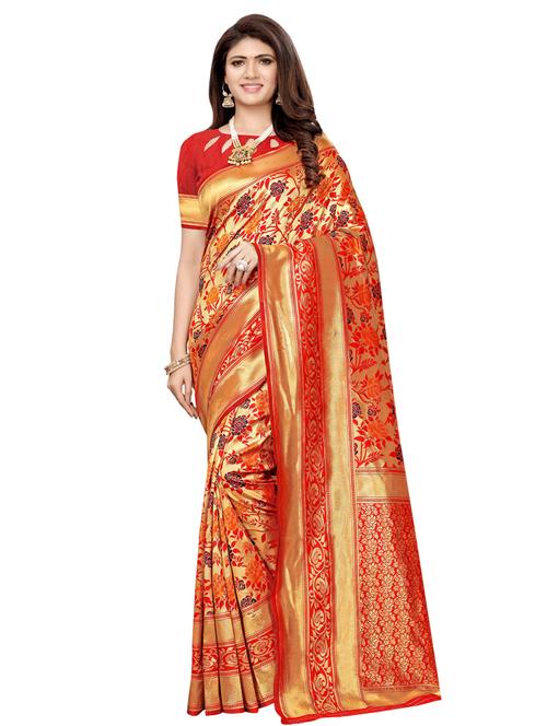 floral printed saree with blouse - 16515754 - Very Small Image - 1