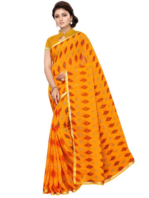 ethnic motif printed saree with blouse - 16515774 - Very Small Image - 1