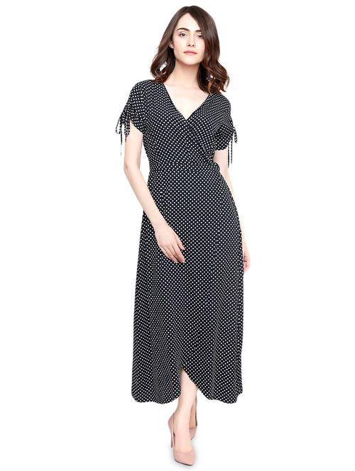 overlap neck tie knot sleeved maxi dress - 16516150 - Very Small Image - 1