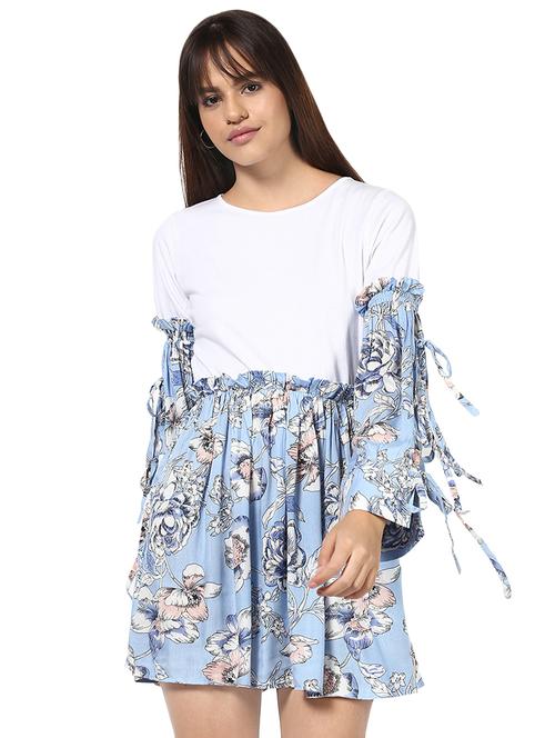 tie knot sleeved gathered flared dress - 16516156 - Very Small Image - 1