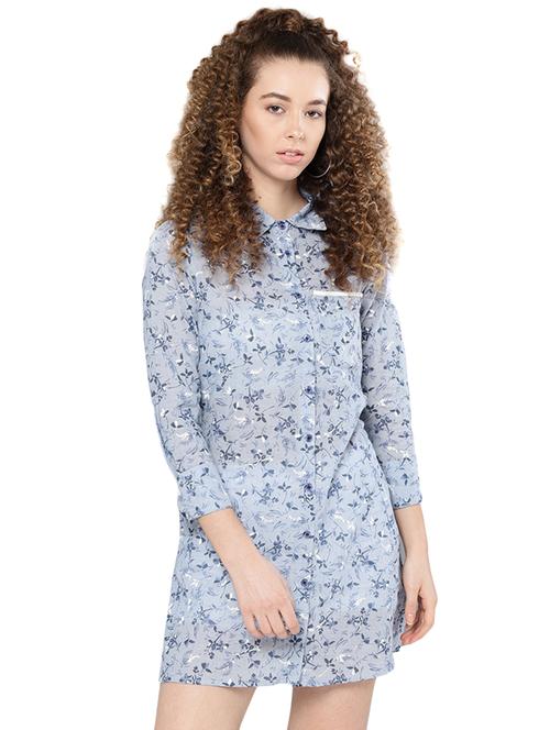 cut out back floral shirt dress - 16516157 - Very Small Image - 1
