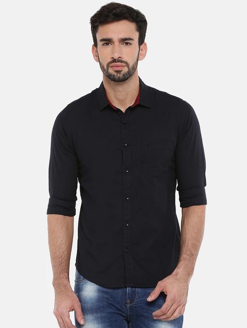 navy blue solid casual shirt - 16516624 - Very Small Image - 1