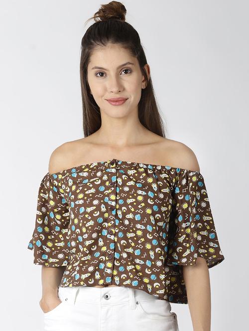 off shoulder button up top - 16517034 - Very Small Image - 1