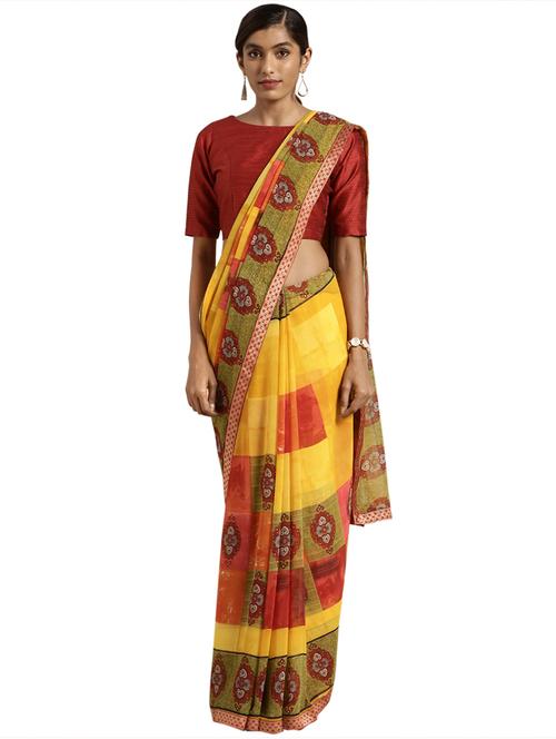 abstract printed saree with blouse - 16517640 - Very Small Image - 1