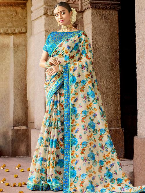 floral printed saree with blouse - 16518355 - Very Small Image - 1