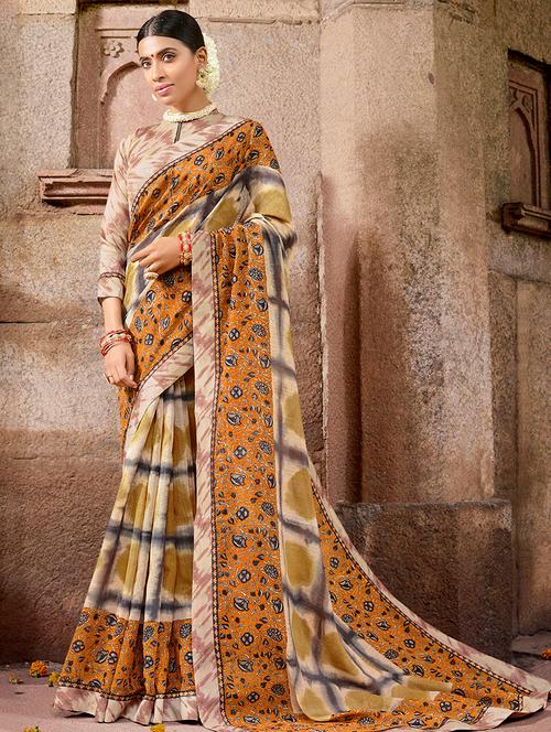 checkered printed saree with blouse - 16518356 - Very Small Image - 1