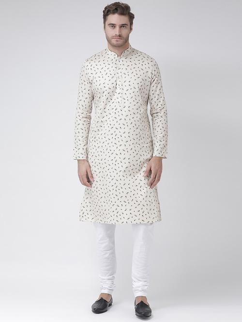 off white linen printed long kurta - 16519090 - Very Small Image - 1