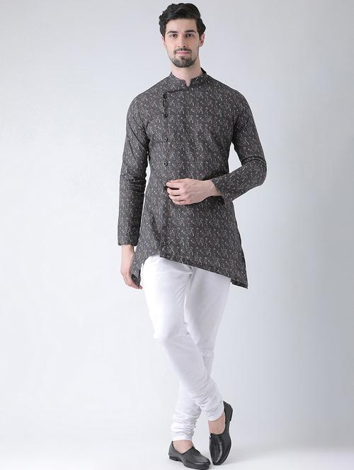 grey linen printed asymmetric short kurta - 16519113 - Very Small Image - 1