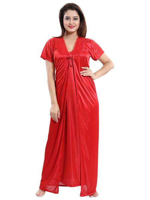 lace detail robe with nighty set - 16519348 - Very Small Image - 1