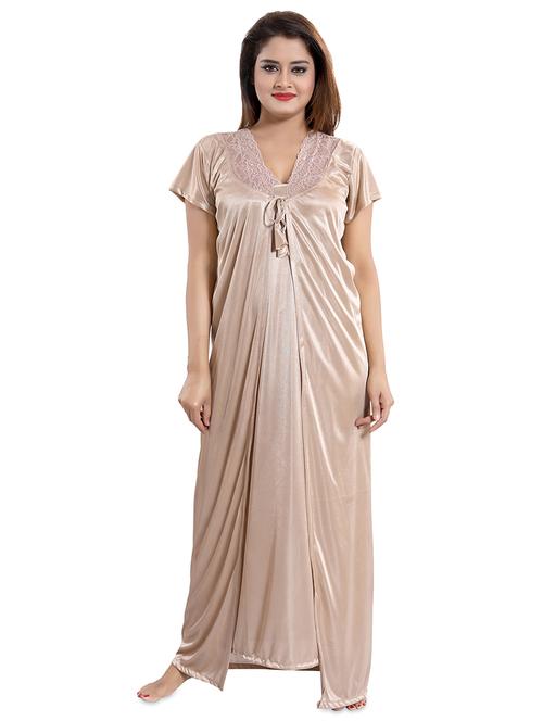 lace detail robe with nighty set - 16519349 - Very Small Image - 1