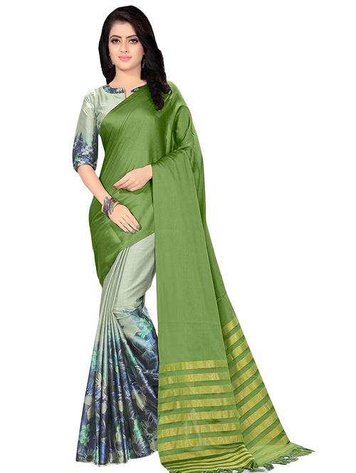 half & half printed saree with blouse - 16519426 - Very Small Image - 1