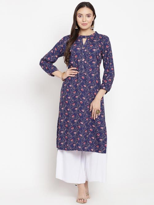 floral printed high-low straight kurta - 16519992 - Very Small Image - 1