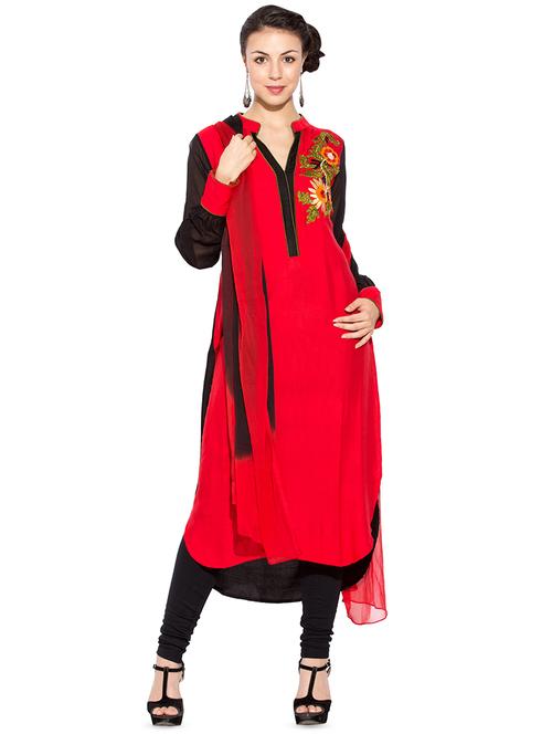 embroidered kurta churidaar set - 16520945 - Very Small Image - 1