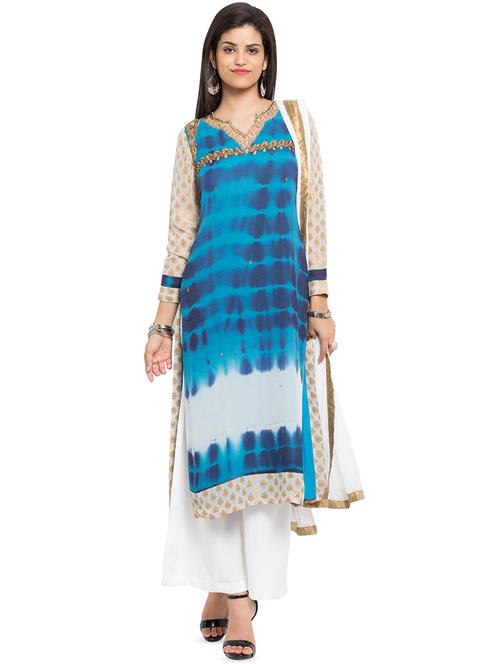 embroidered shibori kurta palazzo set - 16520957 - Very Small Image - 1