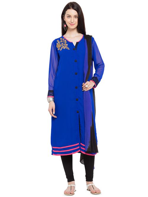 embroidered kurta churidaar set - 16520959 - Very Small Image - 1
