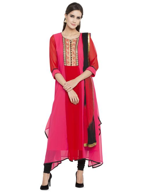 embroidered kurta churidaar set - 16521125 - Very Small Image - 1
