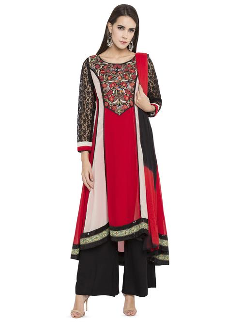 embroidered a-line kurta pant set - 16521139 - Very Small Image - 1