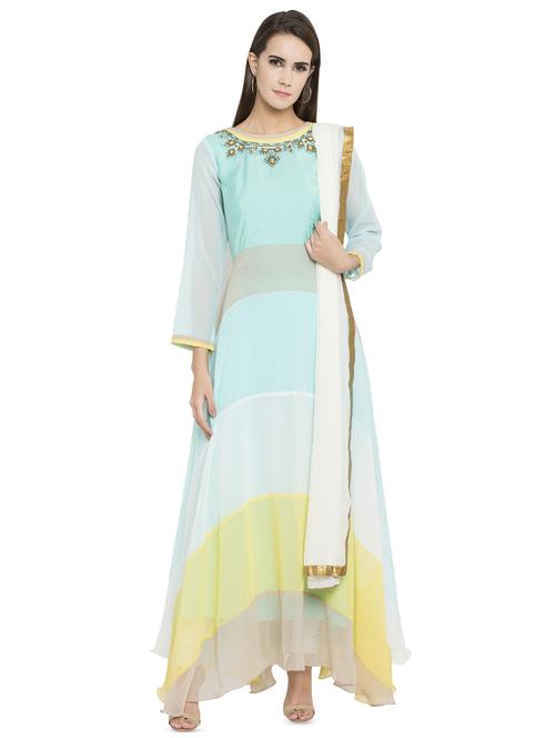 embroidered flared kurta churidaar set - 16521163 - Very Small Image - 1