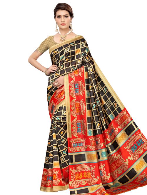 conversational printed saree with blouse - 16523705 - Very Small Image - 1
