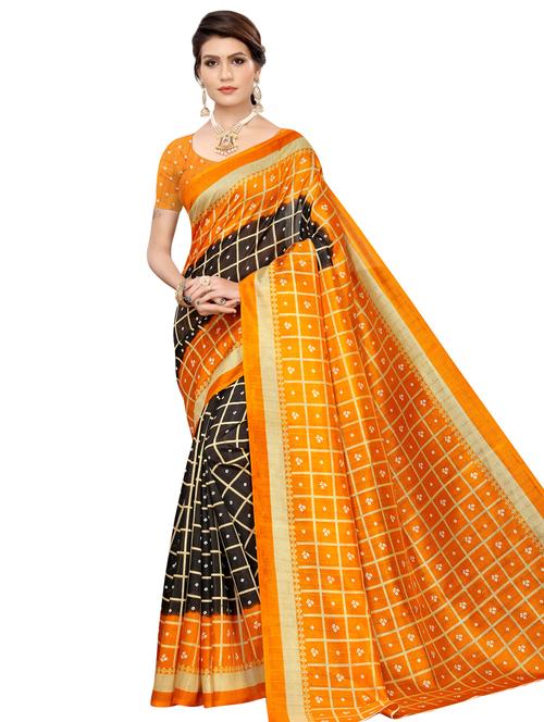 checkered printed saree with blouse - 16523708 - Very Small Image - 1