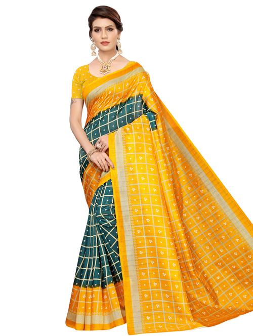checkered printed saree with blouse - 16523710 - Very Small Image - 1