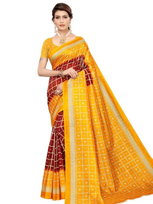 checkered printed saree with blouse - 16523711 - Very Small Image - 1
