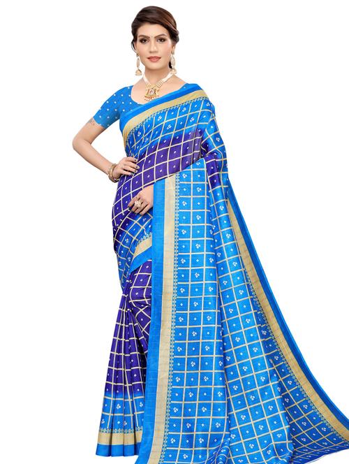 checkered printed saree with blouse - 16523712 - Very Small Image - 1