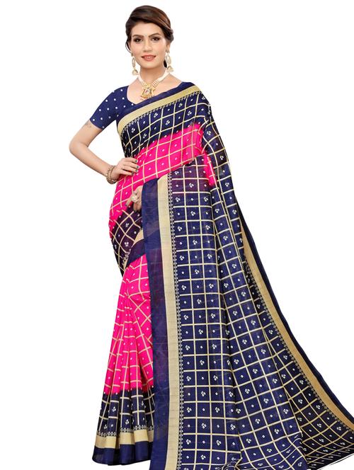 checkered printed saree with blouse - 16523713 - Very Small Image - 1